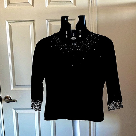 Morrell Maxie black sweater blouse sequins beads size S/M beautiful bead… - Picture 4 of 10